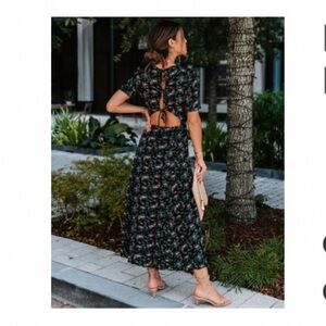 Vici Black Floral Backless Midi Dress